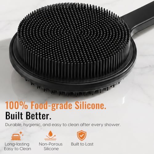 Silicone Back Scrubber for Shower, 17in Lengthen Long Handle Body Brush - Image 3