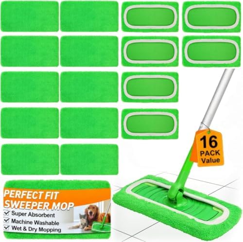 16 Pack Reusable Microfiber Mop Pads Compatible by TidyMonster