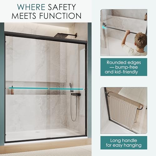 ELEGANT Double Sliding Shower Door 56-60" W x 72" H, Semi-Frameless Bypass - Image 6