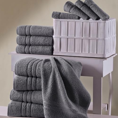 Hawmam Bath Linen Towels Large, Turkish Cotton, 4 Pack, Cool Grey - Image 4
