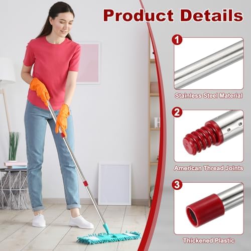 uxcell Spin Mop Replacement Handle 5 Section 30"-to-72 Red - Image 3
