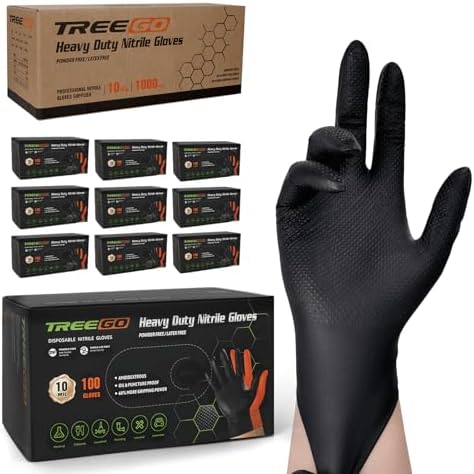 TREEGO Black 10 Mil Diamond Grip Nitrile Gloves Case by Treego