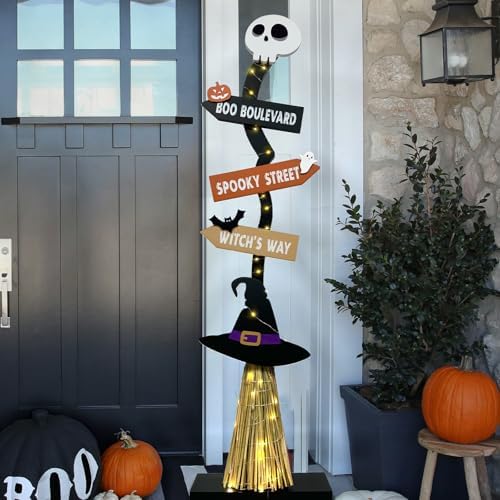 Lighted Halloween Wooden Witch Broom by Dazonge