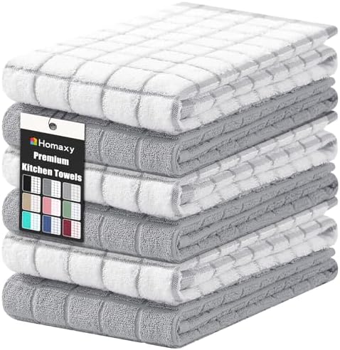 Homaxy Large Premium Cotton Kitchen Towels 16"x 28", 6 Pack, Light Grey by Homaxy