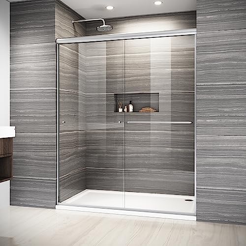 ELEGANT 58.5-60 in. W x 72 in. H Semi-Frameless Sliding Shower Door in Brushed by ELEGANT
