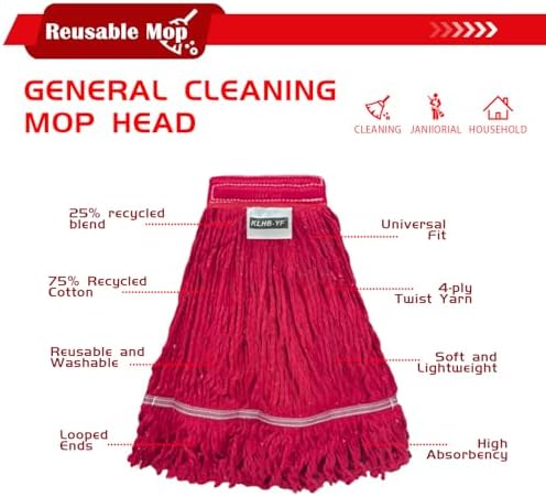 Heavy Duty Wet Industrial Cleaning Mop Head – 21 oz red mop Head Replacement - Image 2