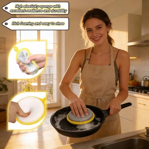 Double Sided Kitchen Sponges for Dishes, Round Scrubbing Pads - Image 2