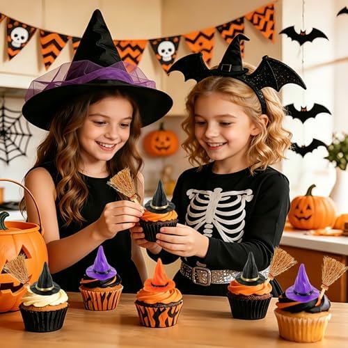 30 Pcs Mini Witch Hats with Mini Brooms - Image 2