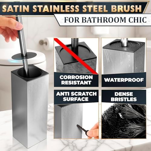 Silver Toilet Brush and Holder Set, Freestanding - Image 3