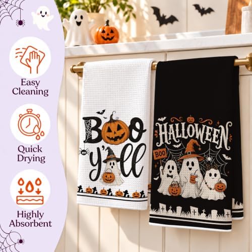 Ghost Pumpkin Halloween Kitchen Towels Set of 2 - Image 5
