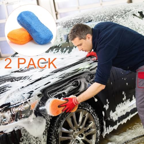 2 Pcs Large Microfiber Car Wash Sponges, 8.9 x 4.7 Inch - Image 6