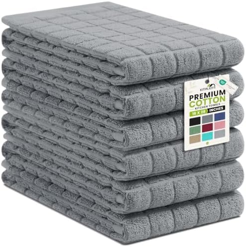 Kitinjoy Premium Cotton Check Kitchen Towels 6 Pack by Kitinjoy