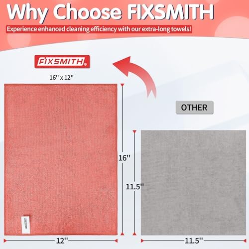 FIXSMITH Red Microfiber Cleaning Cloth -Pack of 12, Highly Absorbent Cleaning - Image 3