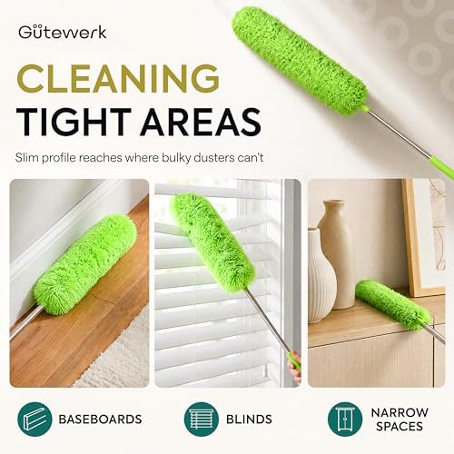 Gütewerk Extendable Microfiber Duster, 360° Bendable Head, 55 Inch Green - Image 4