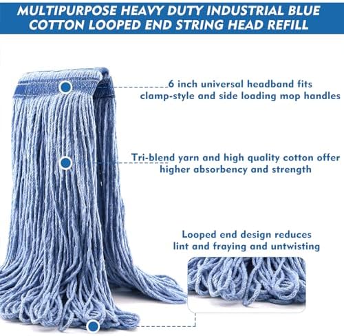 24 oz Loop-End Cotton String Mop Head, Heavy Duty String Mop Refills, 6 Inch - Image 3