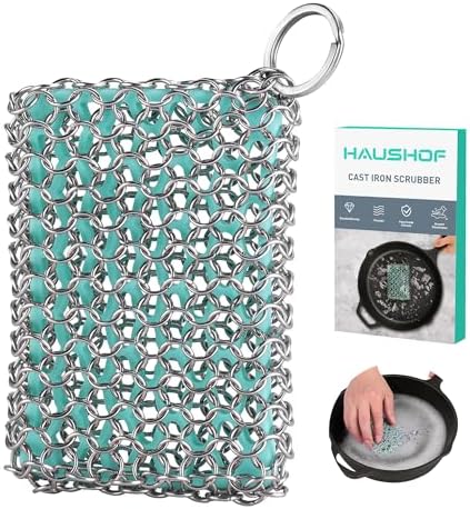 HAUSHOF Cast Iron Scrubber, Chainmail Scrubber Cast Iron Cleaner by HAUSHOF