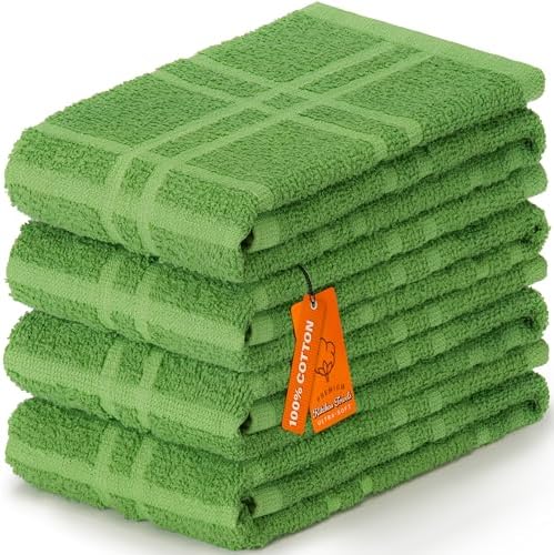 DecorRack Large Kitchen Towels, 100% Cotton, Plaid Rags, 15 x 25 by DecorRack