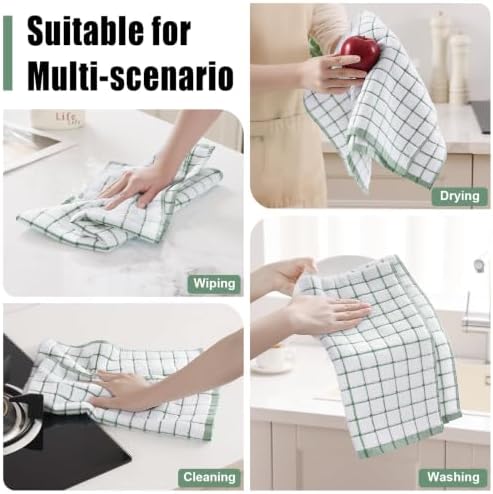 Homaxy Premium Kitchen Towels, Check Design, Grass Green - Image 6