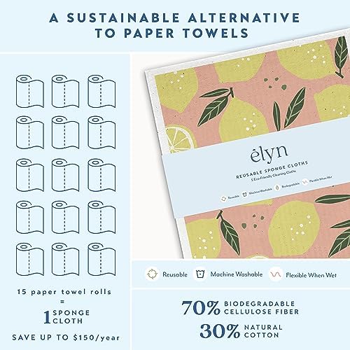 ELYN Swedish Dishcloths, Reusable & Washable Sponge Cloths, Absorbent Cleaning - Image 3
