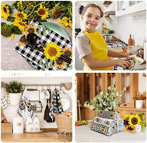 Redbaker 6 Pcs Sunflower Kitchen Towels Buffalo Plaid Dish Towels - Image 6