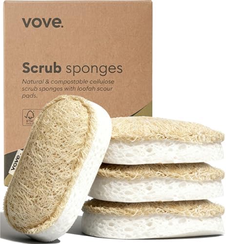 Vove Scrub Sponges 4 Pack, Cellulose and Cotton by Vove
