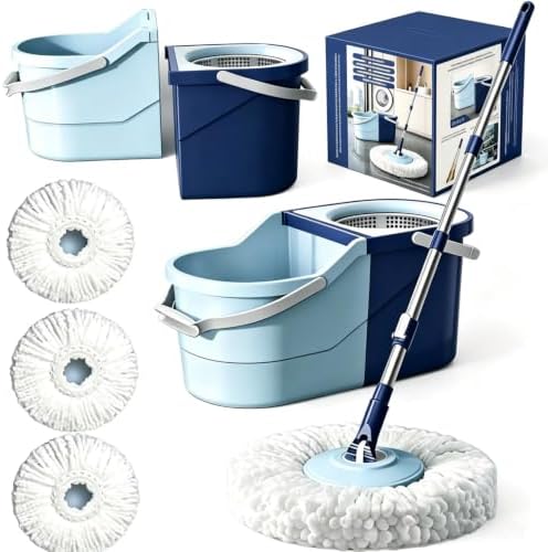 Spin Mop & Bucket System with 4 Washable Microfiber Mop Pads by Unknown