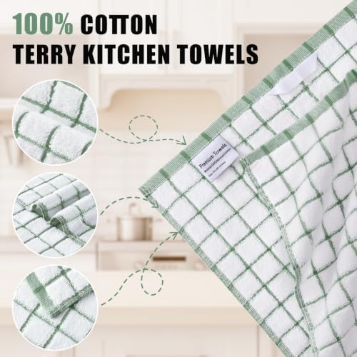 Homaxy Premium Kitchen Towels, Check Design, Grass Green - Image 4