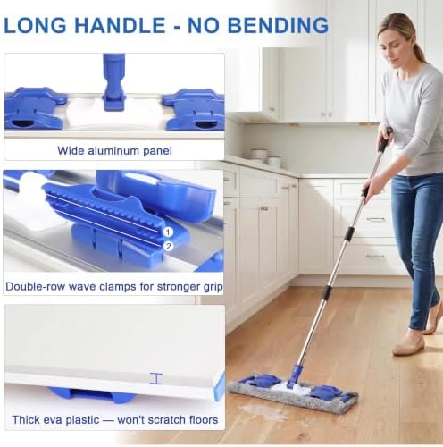 Flat Mop with Long Handle, Microfiber Chenille Mop Pads - Image 5