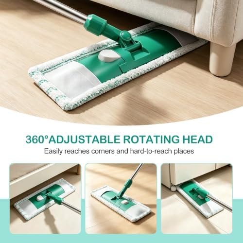 Microfiber Mops for Floor Cleaning Floor Flat Mop for Hardwood Green - Image 3