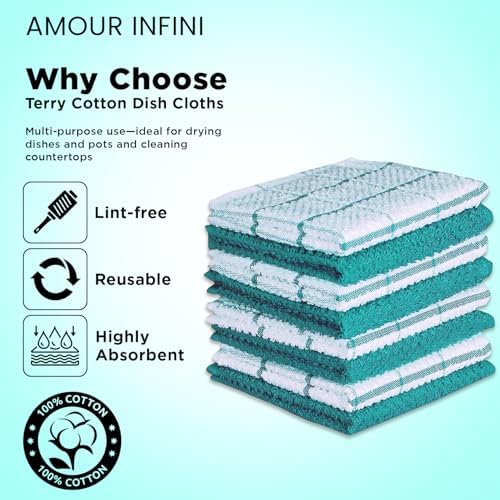 AMOUR INFINI Cotton Kitchen Dish Cloths Set of 8 – Highly Absorbent, Super Soft - Image 3