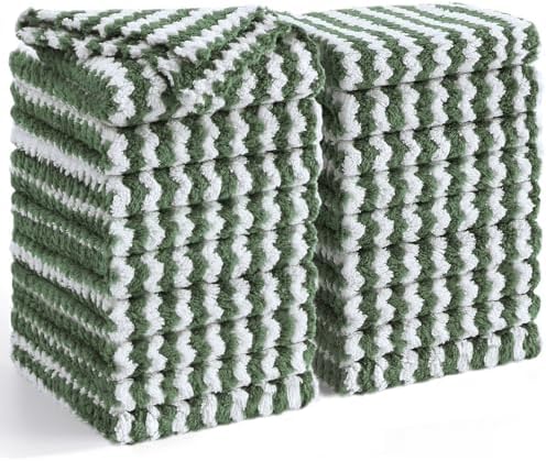Homaxy 18 Pack Coral Velvet Dish Cloths, 10 x 10 inches, Grass Green by Homaxy