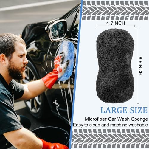 2 Pcs Large Microfiber Car Wash Sponges, 8.9 x 4.7 Inch - Image 2