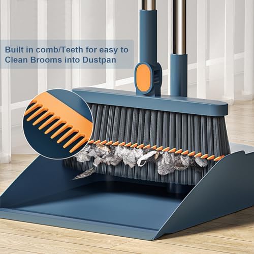Generic Broom with Dustpan Combo Set, 180° Rotating 37"" Long Handle Broom and - Image 3