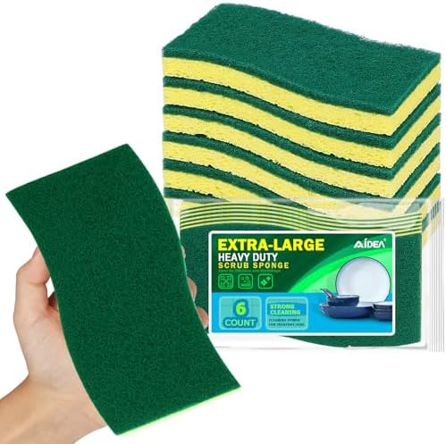 AIDEA XL Scrub Sponges Kitchen 6Count, Heavy Duty Sponges by AIDEAHOME