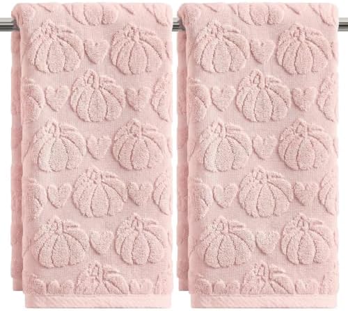 Artoid Mode 2 Pcs Pink 3D Heart Pumpkin Jacquard Hand Towels by ArtoidMode