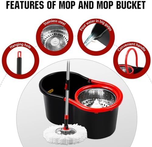 Spin Mop and Bucket with Wringer Set, 3 Microfiber Mop Heads - Image 5