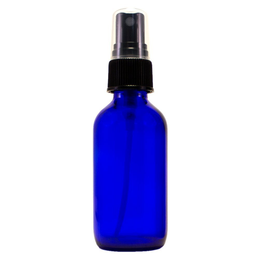2 fl oz Cobalt Blue Glass Bottle with Black Spray Cap (12 Pack)