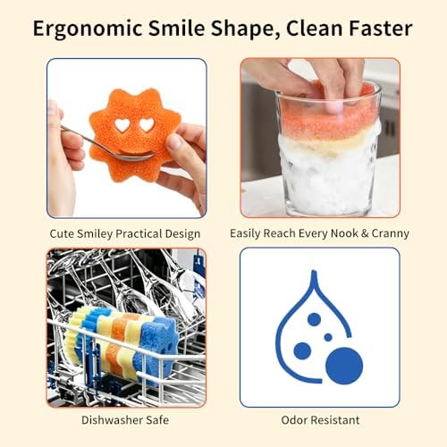 8Pcs Colorful Smile Scrub Sponges, BIH Temperature Controlled Dish Sponge - Image 5