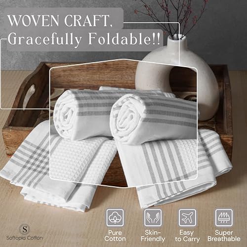 Waffle White & Grey Kitchen Towels 12 Pack, 100% Cotton, 16x26 inches, Quick - Image 5