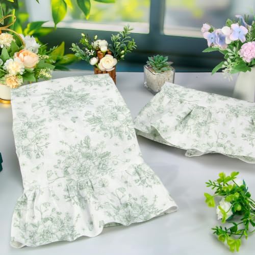 AnyDesign Ruffled Kitchen Towels 2 Pcs Dish Towel, Sage Green Flower - Image 4