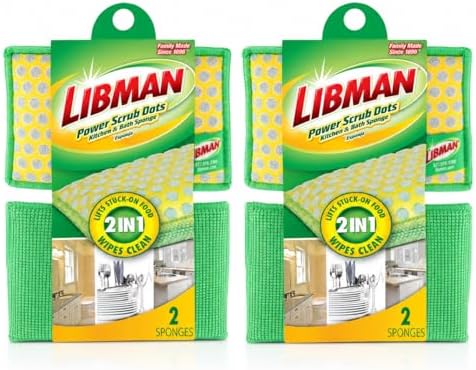 Libman Power Scrub Dots 2-in-1 Kitchen & Bath Sponges, 4 Total Sponges by Tribello