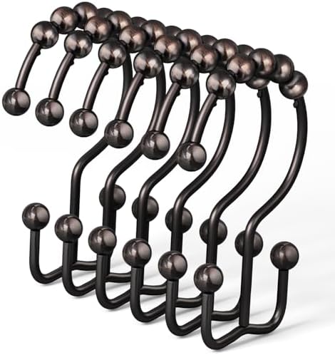 DAWNER Shower Curtain Hooks Rings, Rust Proof Hooks, Metal Easy Glide Double by DAWNER