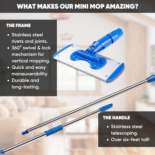 9" Mini Microfiber Mop System for Tight Spaces & Walls | Flat Floor Mop | - Image 5