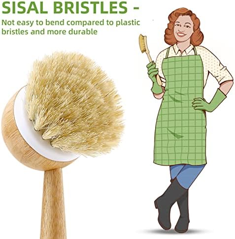Kitchen Dish Brushes with Bamboo Handle, 2 Pack Dish Scrubber Brush - Image 5
