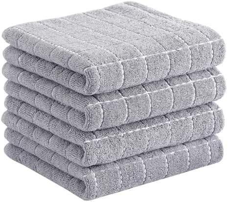 Homaxy 100% Cotton Terry Kitchen Towels, 4 Pack, Light Grey by Homaxy