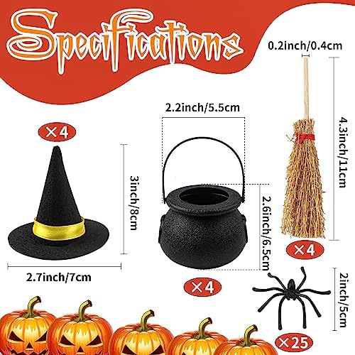 FOIMAS 37pcs Mini Witch Hats Black Candy Cauldron and Witch Brooms - Image 2