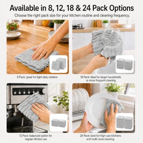 kimteny Microfiber Dish Cloths for Washing Dishes 12 Pack, Light Grey - Image 7