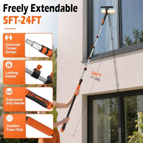 2-in-1 Window Squeegee, 24FT Window Cleaner Tool - Image 3