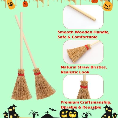 30Pcs Mini Witch Brooms Halloween Hanging Straw Broomstick Party Decor - Image 3