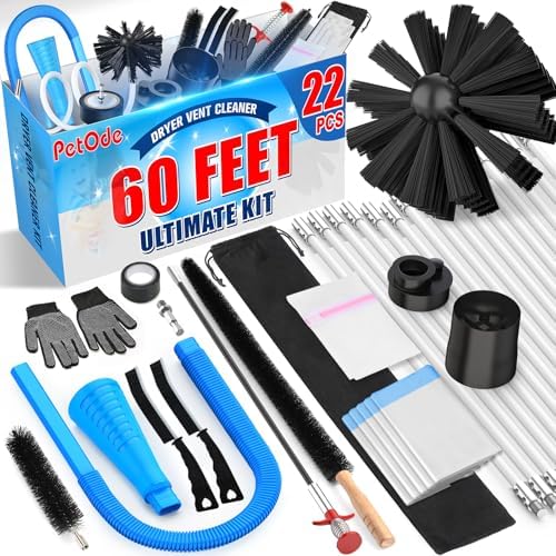 Petode 22-piece 60-Feet Dryer Vent Cleaner Kit, Dryer Vent Cleaning Kit Lint by PetOde